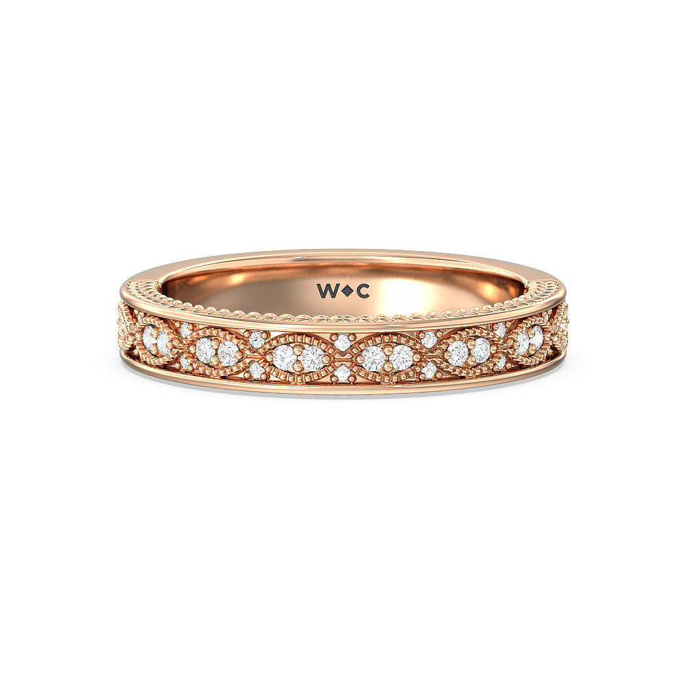Vintage Hidden Halo Chevron Wedding Band with 18KT Rose Gold Cut Diamond in 14KT Rose Gold view 1
