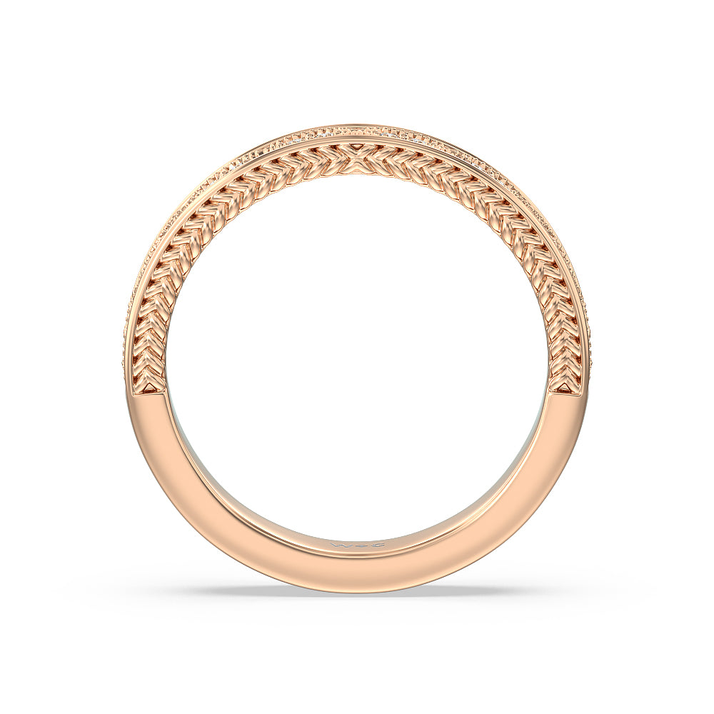 Vintage Hidden Halo Chevron Wedding Band with 18KT Rose Gold Cut Diamond in 14KT Rose Gold view 2
