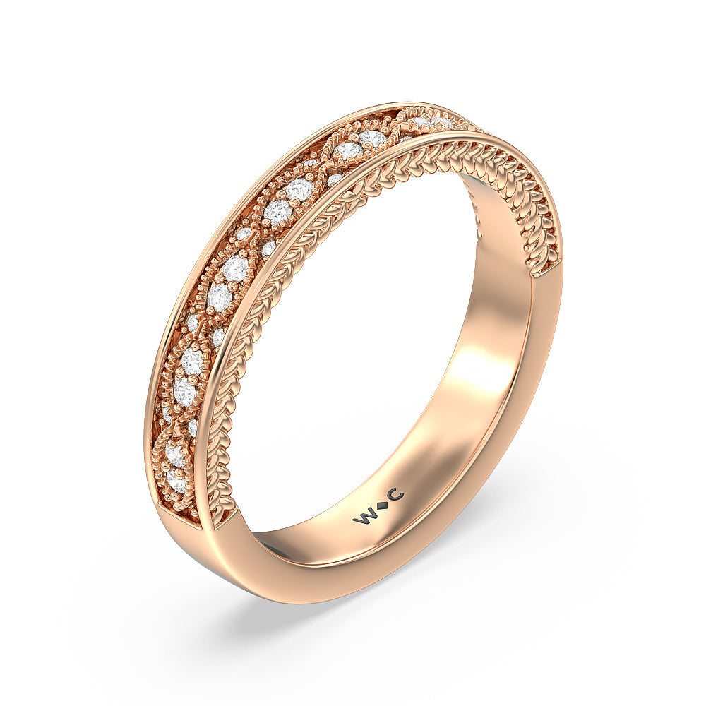 Vintage Hidden Halo Chevron Wedding Band with 18KT Rose Gold Cut Diamond in 14KT Rose Gold view 4
