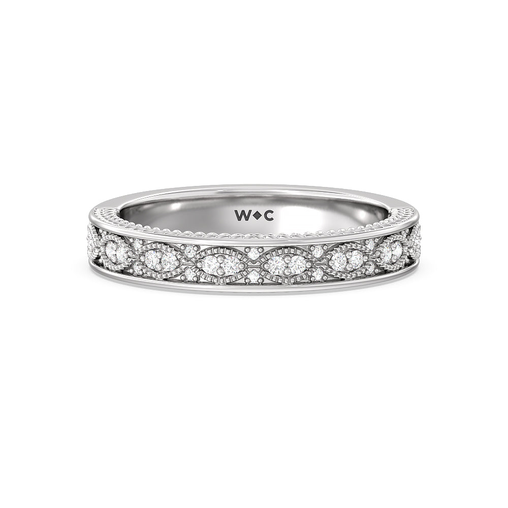Vintage Hidden Halo Chevron Wedding Band with Platinum Cut Diamond in 14KT Platinum view 1
