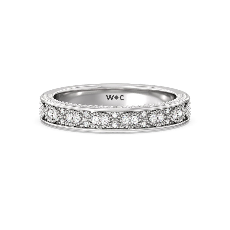 Vintage Hidden Halo Chevron Wedding Band