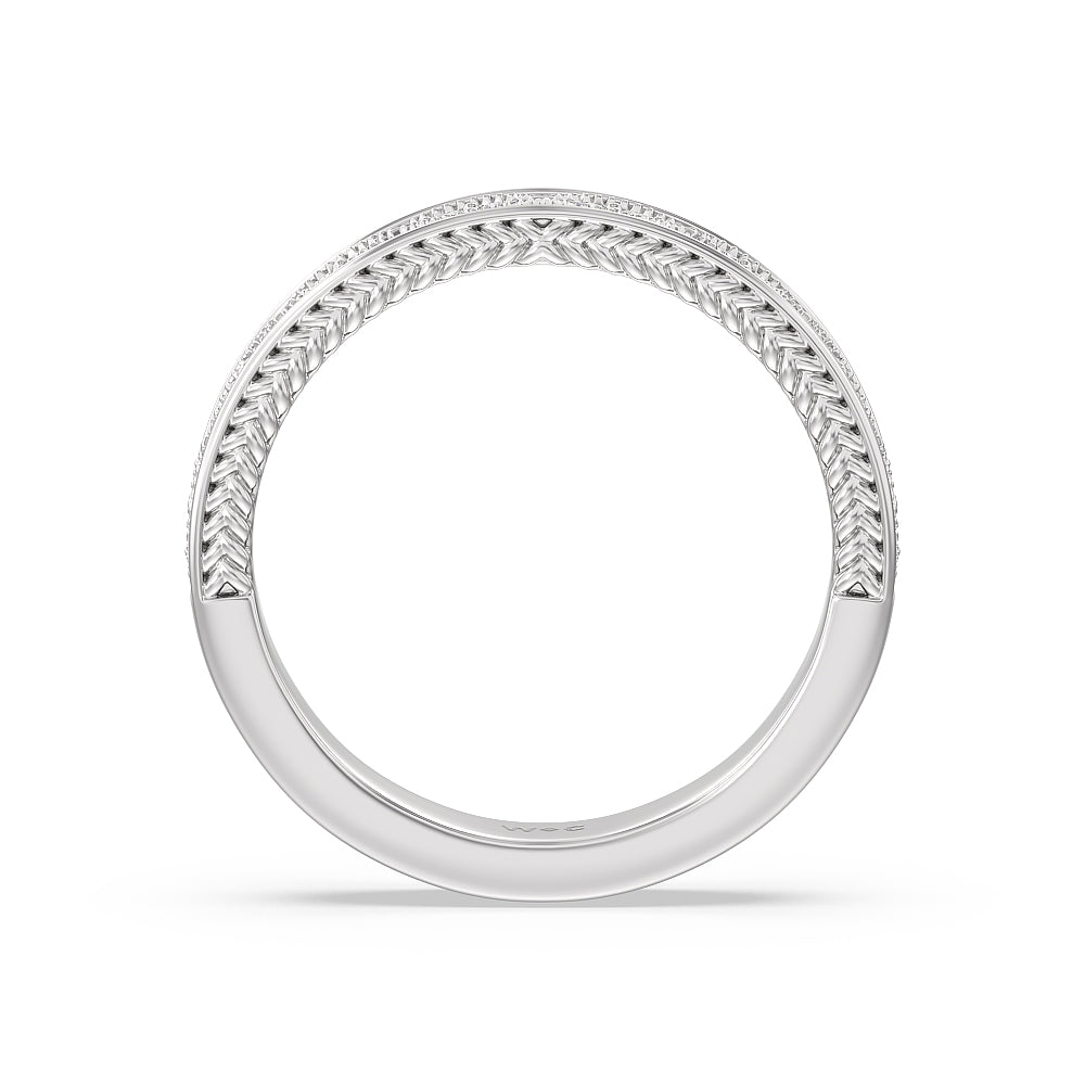 Vintage Hidden Halo Chevron Wedding Band with Platinum Cut Diamond in 14KT Platinum view 2
