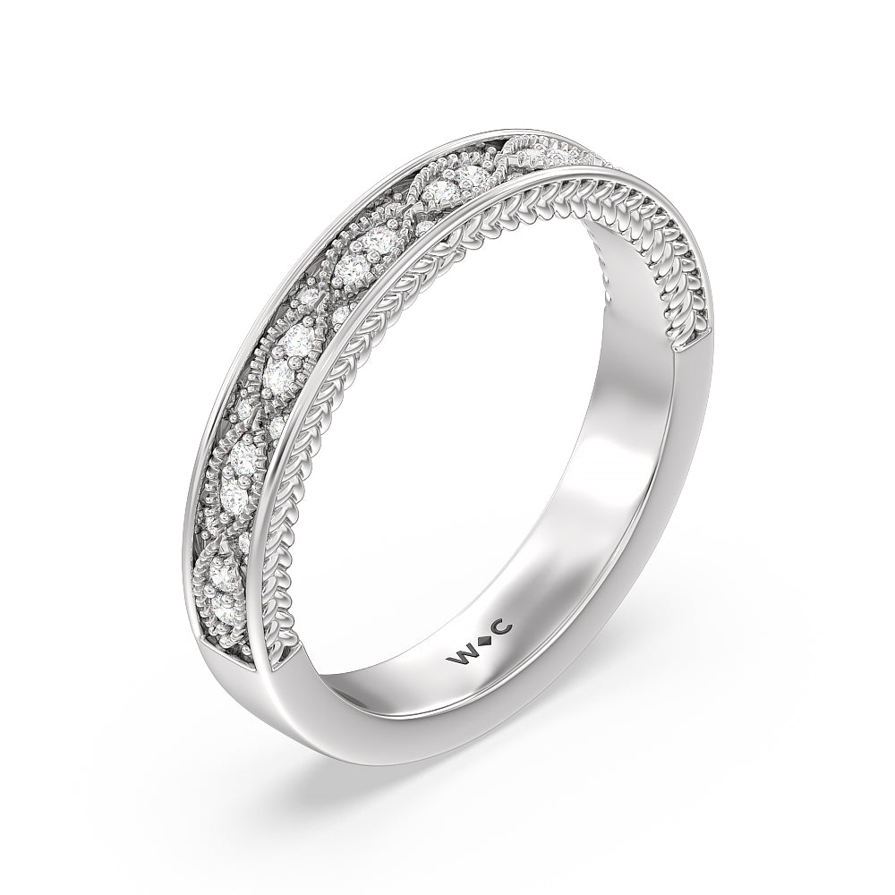 Vintage Hidden Halo Chevron Wedding Band with Platinum Cut Diamond in 14KT Platinum view 4
