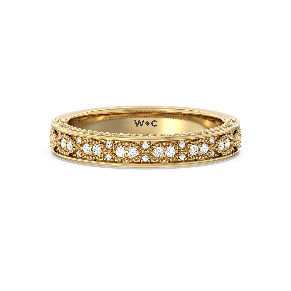 Vintage Hidden Halo Chevron Wedding Band with 18KT Yellow Gold Cut Diamond in 14KT Yellow Gold view 1
