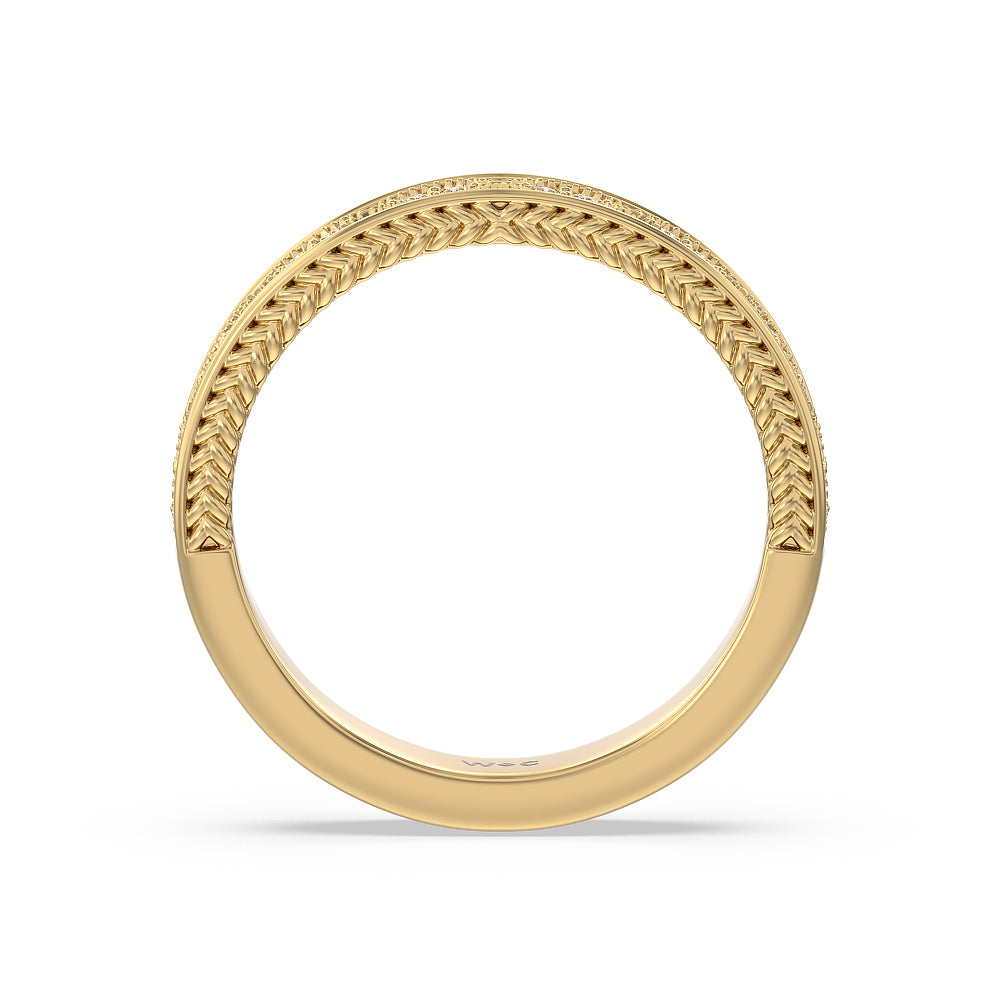 Vintage Hidden Halo Chevron Wedding Band with 18KT Yellow Gold Cut Diamond in 14KT Yellow Gold view 2
