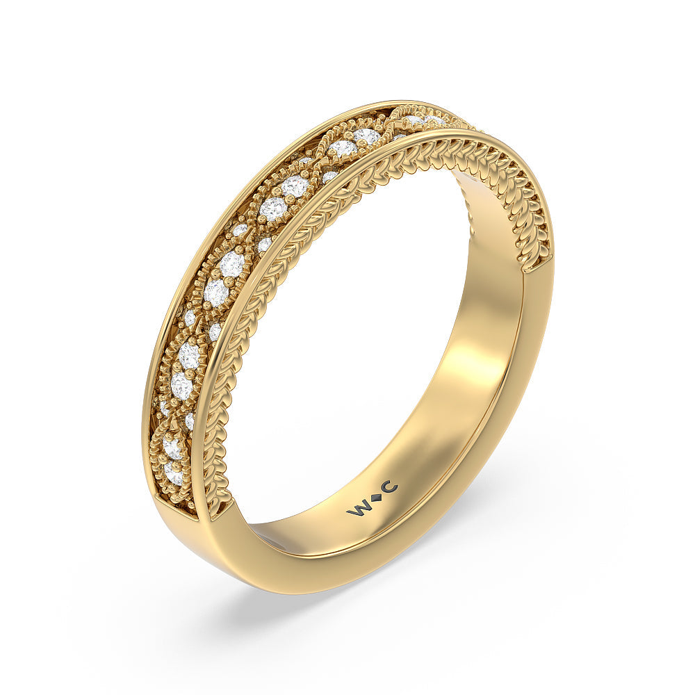 Vintage Hidden Halo Chevron Wedding Band with 18KT Yellow Gold Cut Diamond in 14KT Yellow Gold view 4
