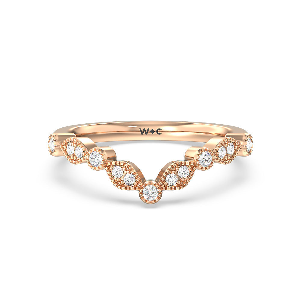 Vintage Hexagonal Halo Diamond Wedding Band with 18KT Rose Gold Cut Diamond in 14KT Rose Gold view 1
