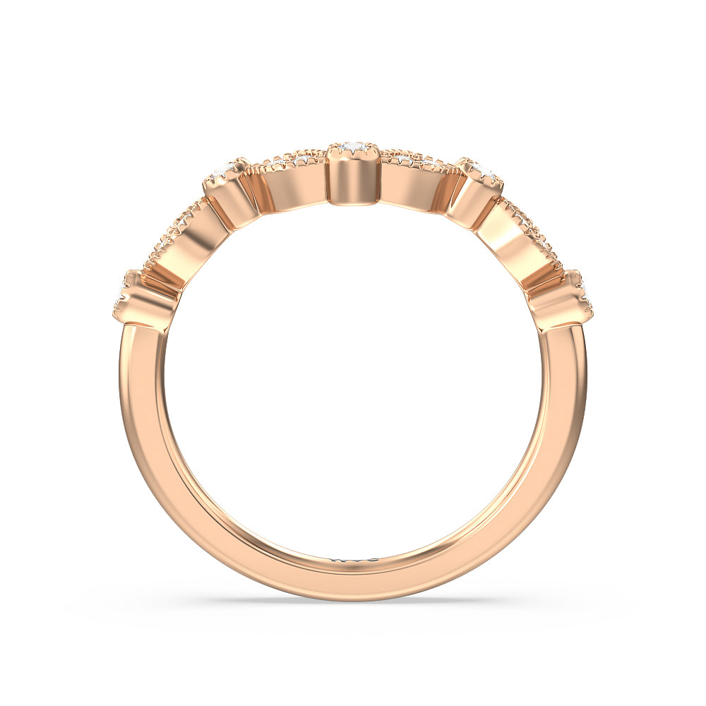 Vintage Hexagonal Halo Diamond Wedding Band with 18KT Rose Gold Cut Diamond in 14KT Rose Gold view 2
