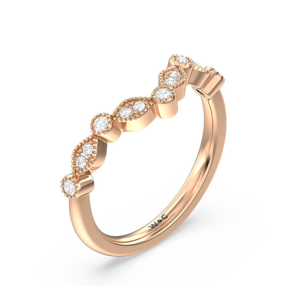 Vintage Hexagonal Halo Diamond Wedding Band with 18KT Rose Gold Cut Diamond in 14KT Rose Gold view 4
