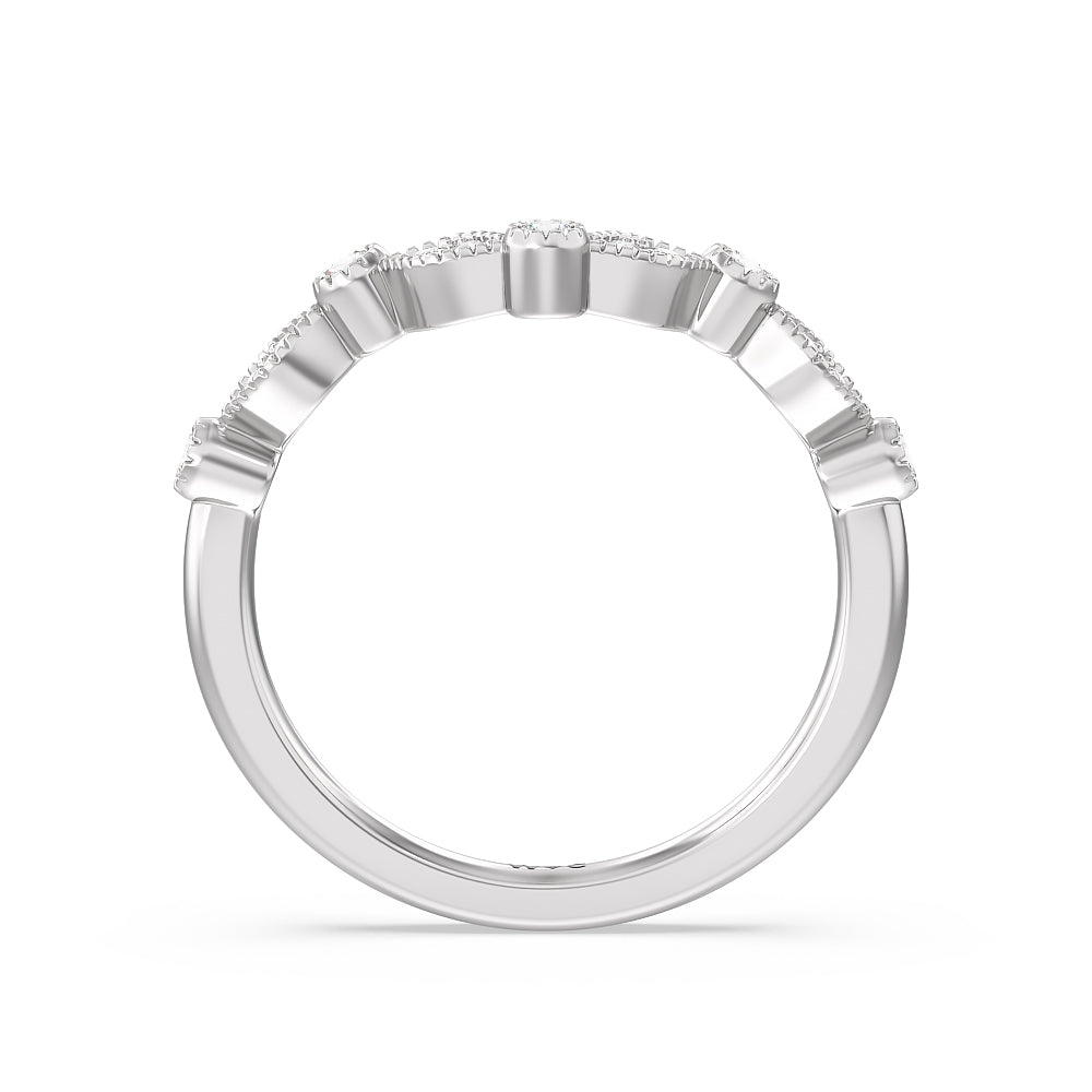 Vintage Hexagonal Halo Diamond Wedding Band with Platinum Cut Diamond in 14KT Platinum view 2
