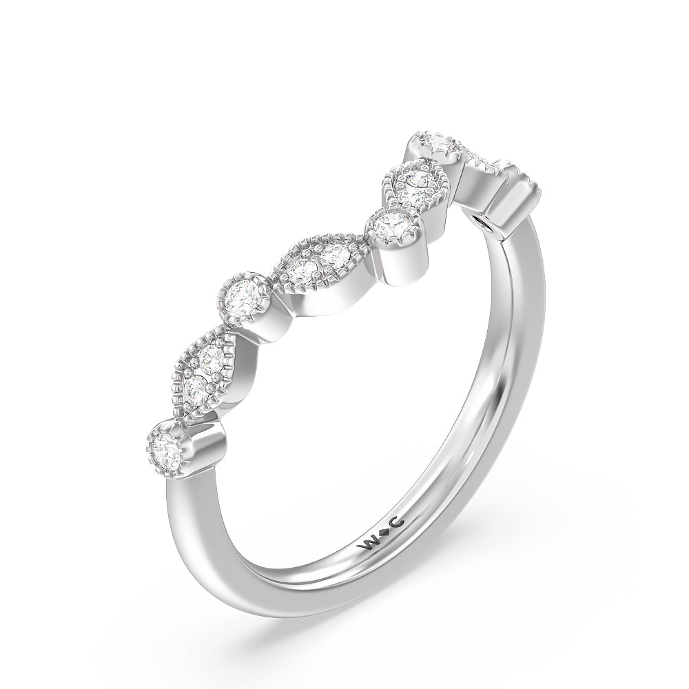 Vintage Hexagonal Halo Diamond Wedding Band with Platinum Cut Diamond in 14KT Platinum view 4
