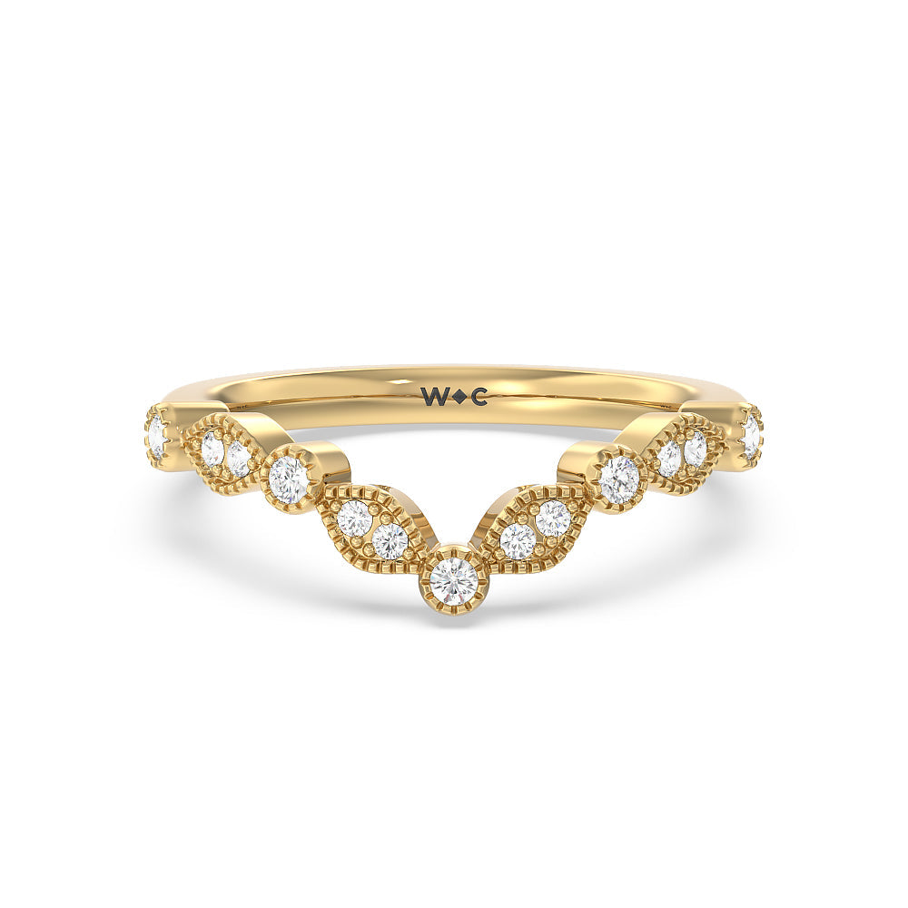 Vintage Hexagonal Halo Diamond Wedding Band with 18KT Yellow Gold Cut Diamond in 14KT Yellow Gold view 1
