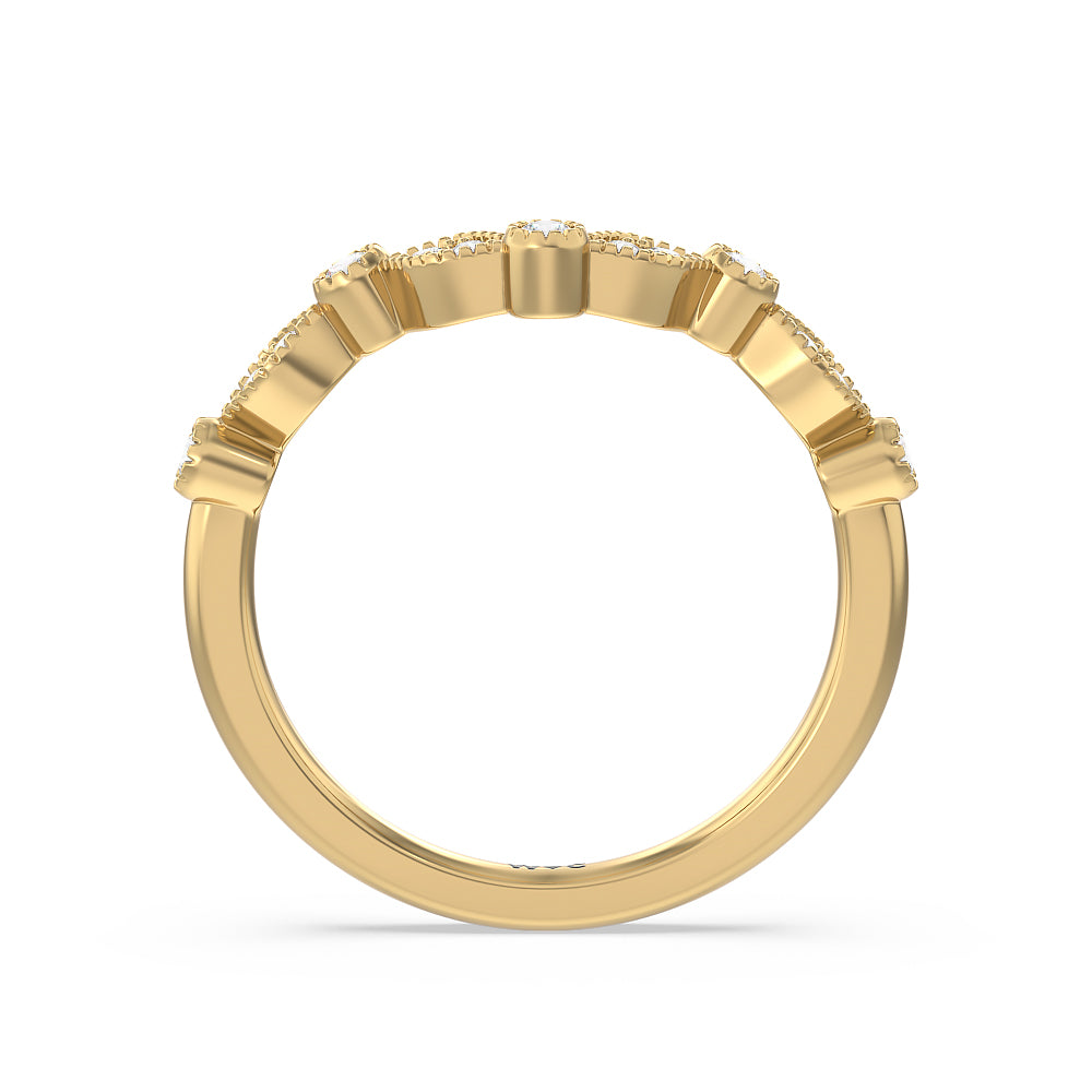 Vintage Hexagonal Halo Diamond Wedding Band with 18KT Yellow Gold Cut Diamond in 14KT Yellow Gold view 2
