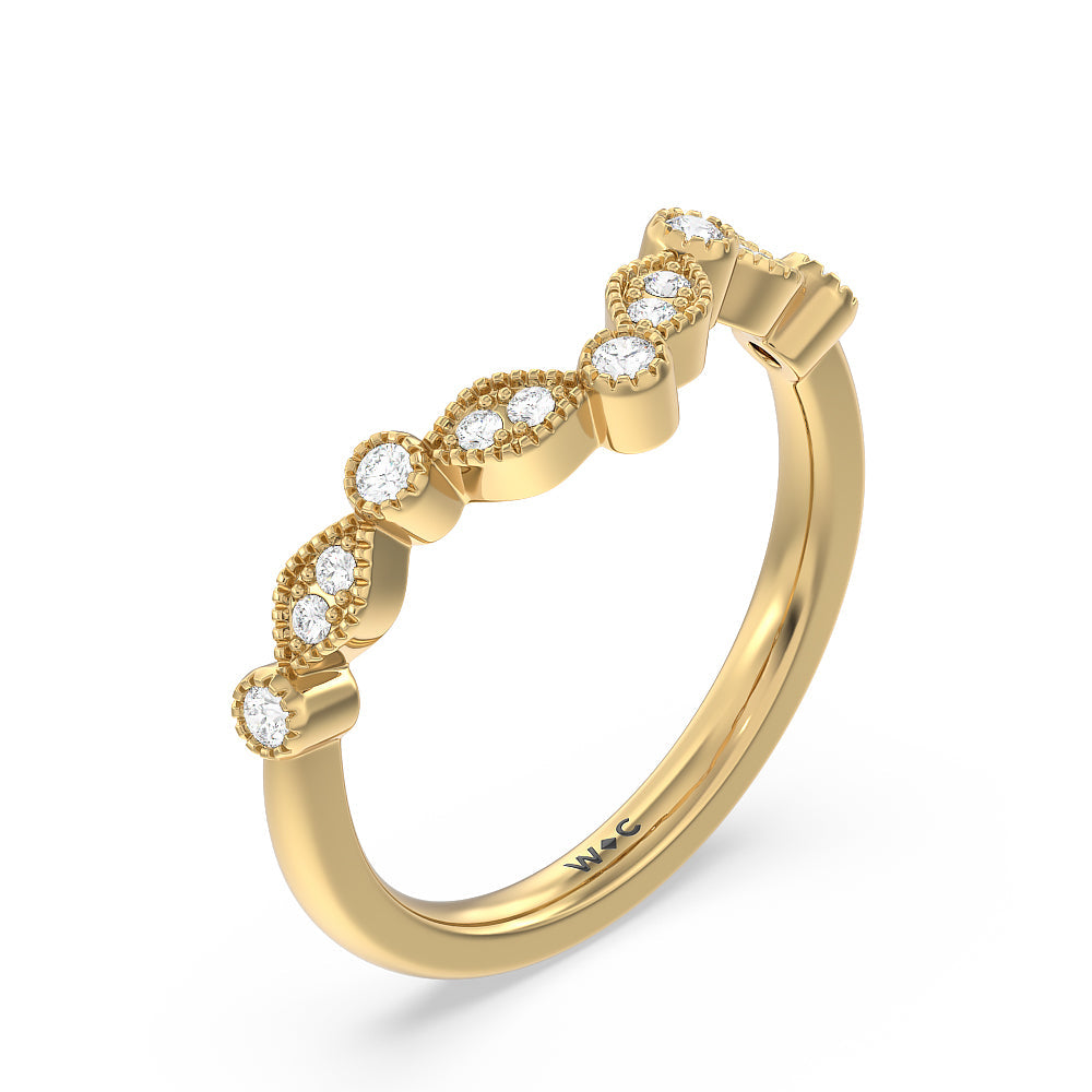 Vintage Hexagonal Halo Diamond Wedding Band with 18KT Yellow Gold Cut Diamond in 14KT Yellow Gold view 4
