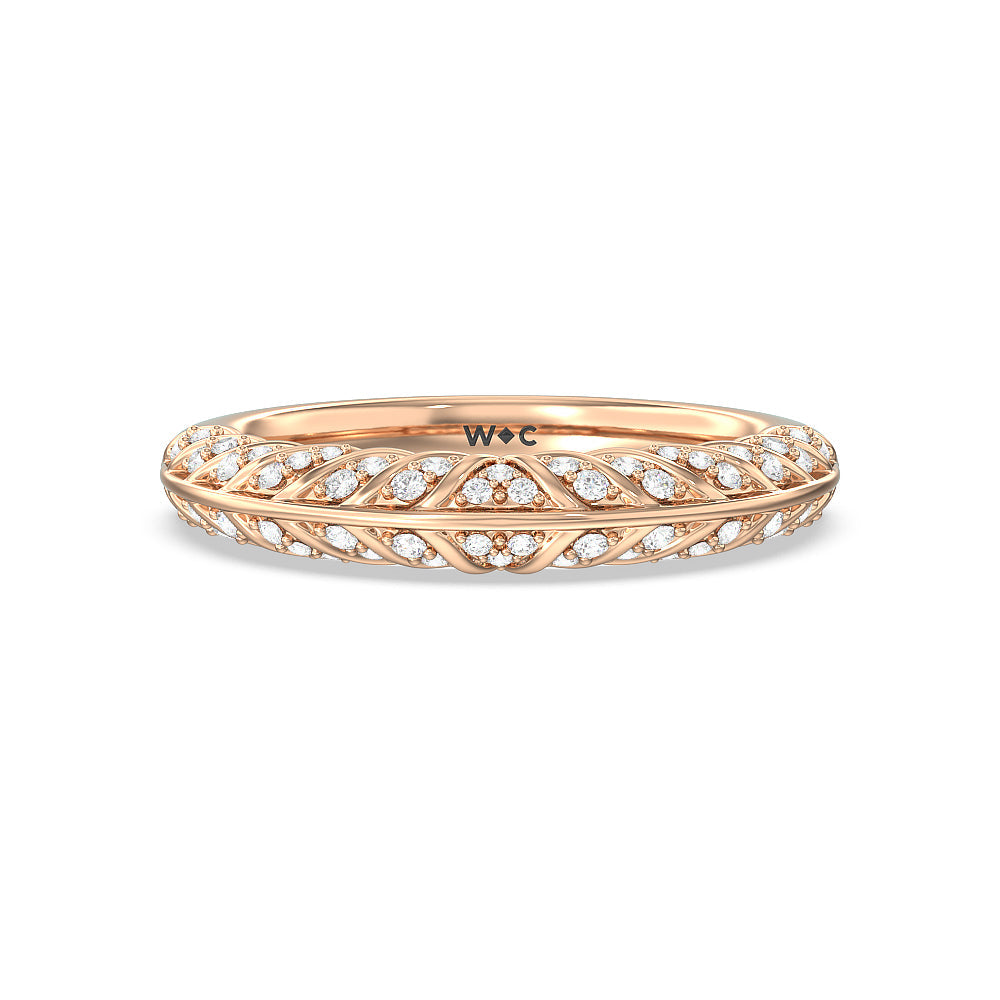 Vintage Chevron Classic Diamond Wedding Band with 18KT Rose Gold Cut Diamond in 14KT Rose Gold view 1
