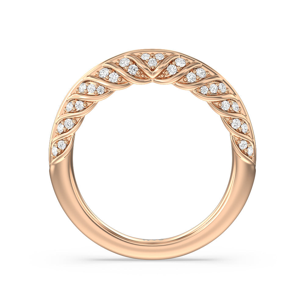 Vintage Chevron Classic Diamond Wedding Band with 18KT Rose Gold Cut Diamond in 14KT Rose Gold view 2
