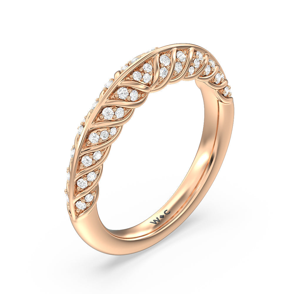 Vintage Chevron Classic Diamond Wedding Band with 18KT Rose Gold Cut Diamond in 14KT Rose Gold view 4
