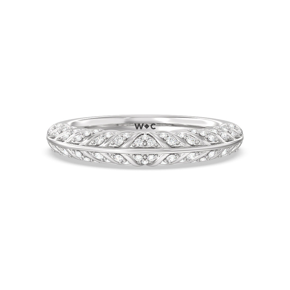 Vintage Chevron Classic Diamond Wedding Band with Platinum Cut Diamond in 14KT Platinum view 1
