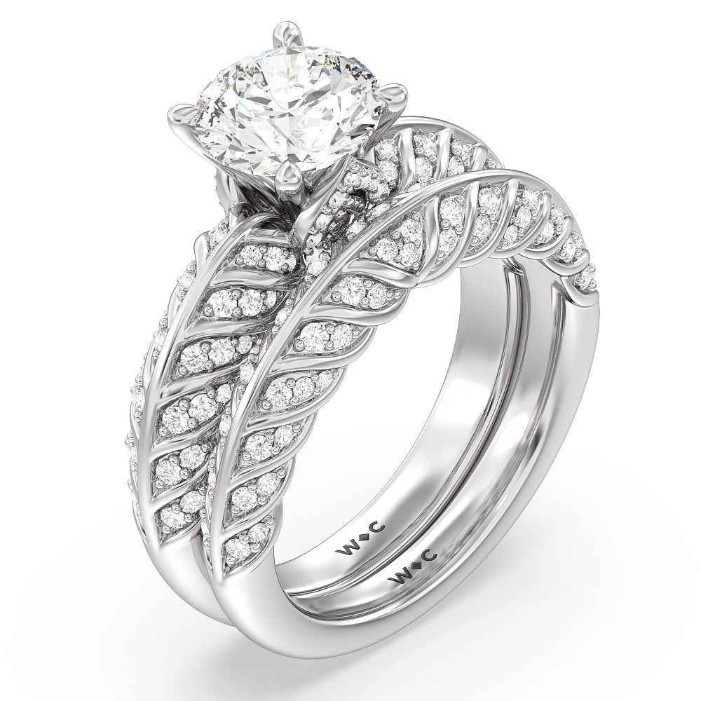 Vintage Chevron Classic Diamond Wedding Band with Platinum Cut Diamond in 14KT Platinum view 3
