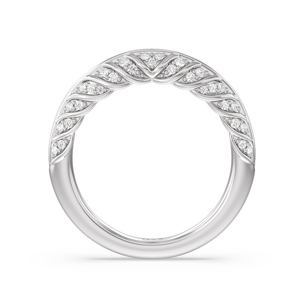 Vintage Chevron Classic Diamond Wedding Band with Platinum Cut Diamond in 14KT Platinum view 2
