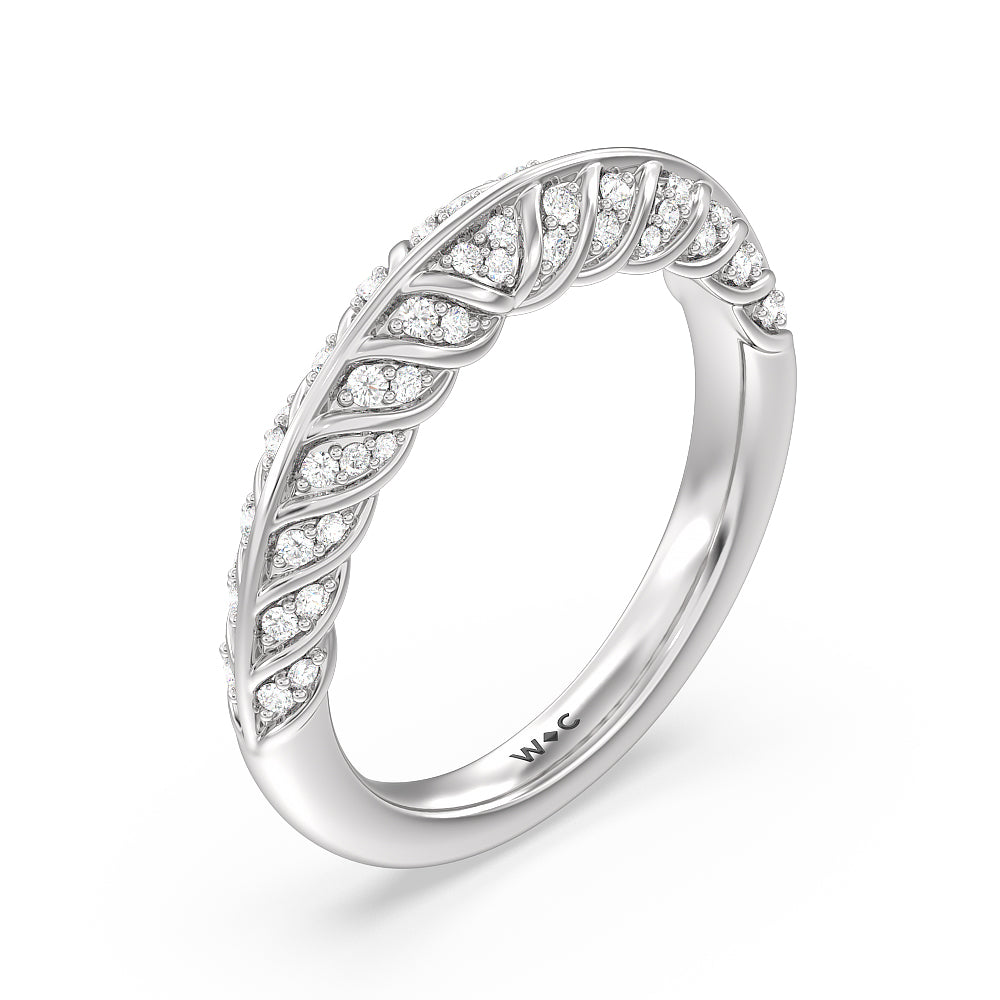 Vintage Chevron Classic Diamond Wedding Band with Platinum Cut Diamond in 14KT Platinum view 4
