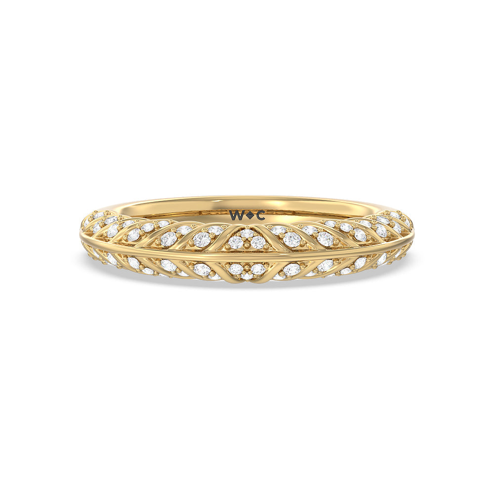 Vintage Chevron Classic Diamond Wedding Band with 18KT Yellow Gold Cut Diamond in 14KT Yellow Gold view 1

