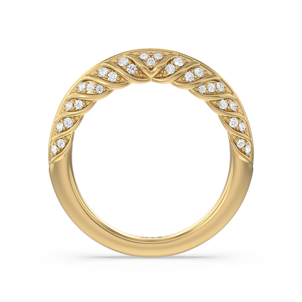 Vintage Chevron Classic Diamond Wedding Band with 18KT Yellow Gold Cut Diamond in 14KT Yellow Gold view 2
