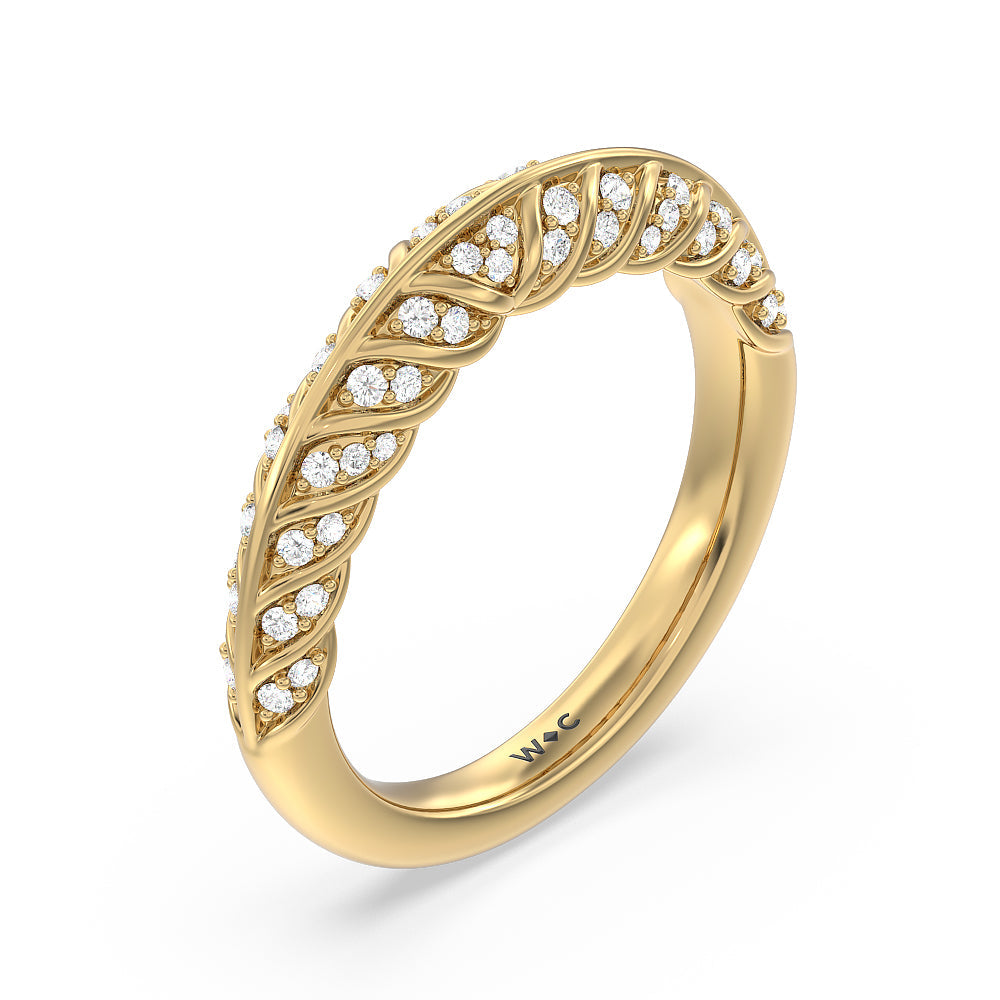 Vintage Chevron Classic Diamond Wedding Band with 18KT Yellow Gold Cut Diamond in 14KT Yellow Gold view 4
