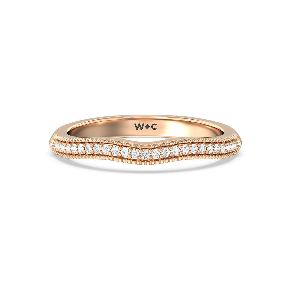 Vintage Knife Edge Fancy Diamond Wedding Band with 18KT Rose Gold Cut Diamond in 14KT Rose Gold view 1
