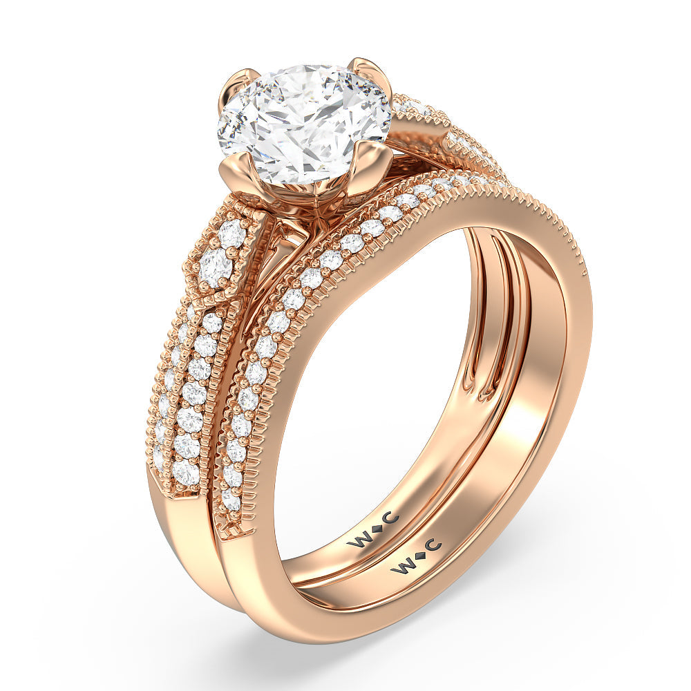 Vintage Knife Edge Fancy Diamond Wedding Band with 18KT Rose Gold Cut Diamond in 14KT Rose Gold view 3
