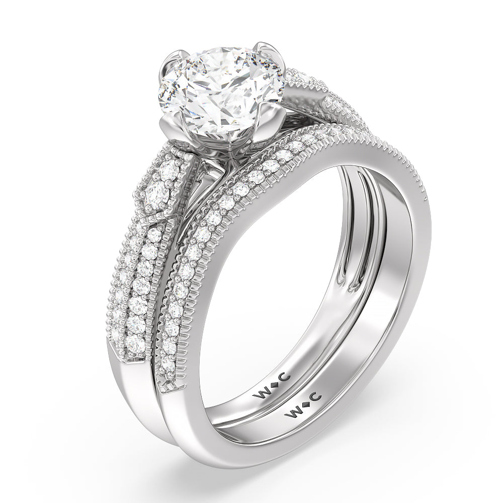 Vintage Knife Edge Fancy Diamond Wedding Band with Platinum Cut Diamond in 14KT Platinum view 3
