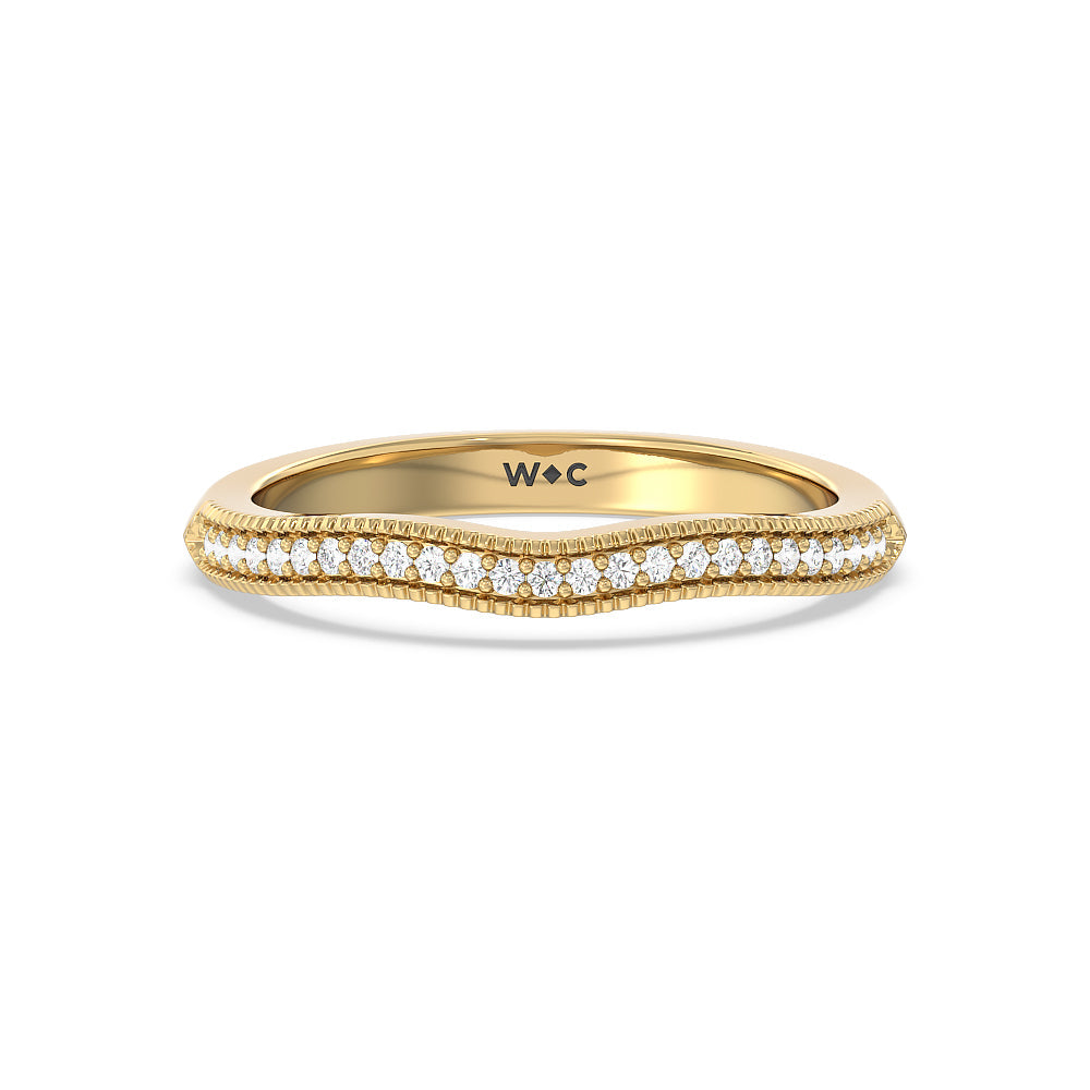 Vintage Knife Edge Fancy Diamond Wedding Band with 18KT Yellow Gold Cut Diamond in 14KT Yellow Gold view 1
