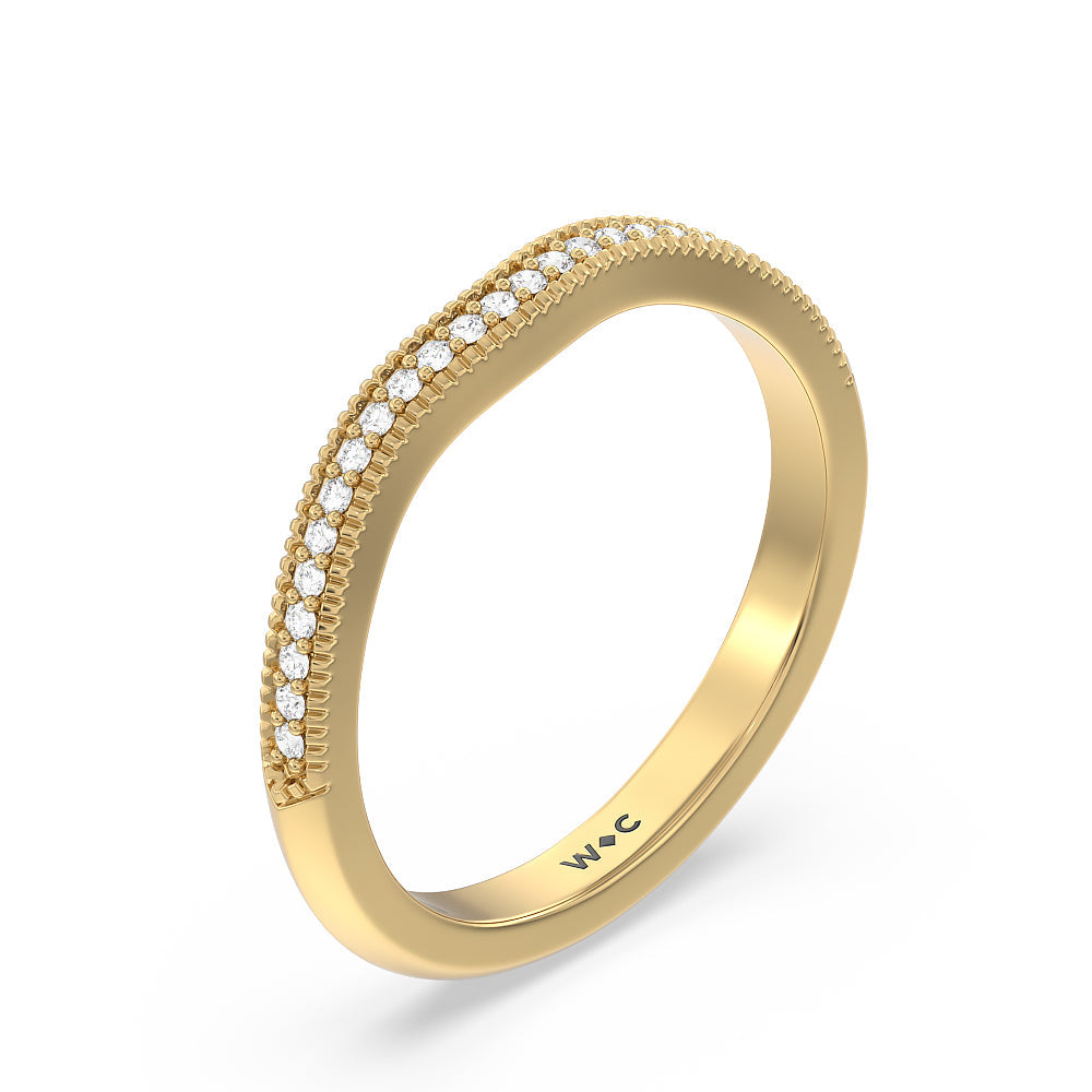 Vintage Knife Edge Fancy Diamond Wedding Band with 18KT Yellow Gold Cut Diamond in 14KT Yellow Gold view 4

