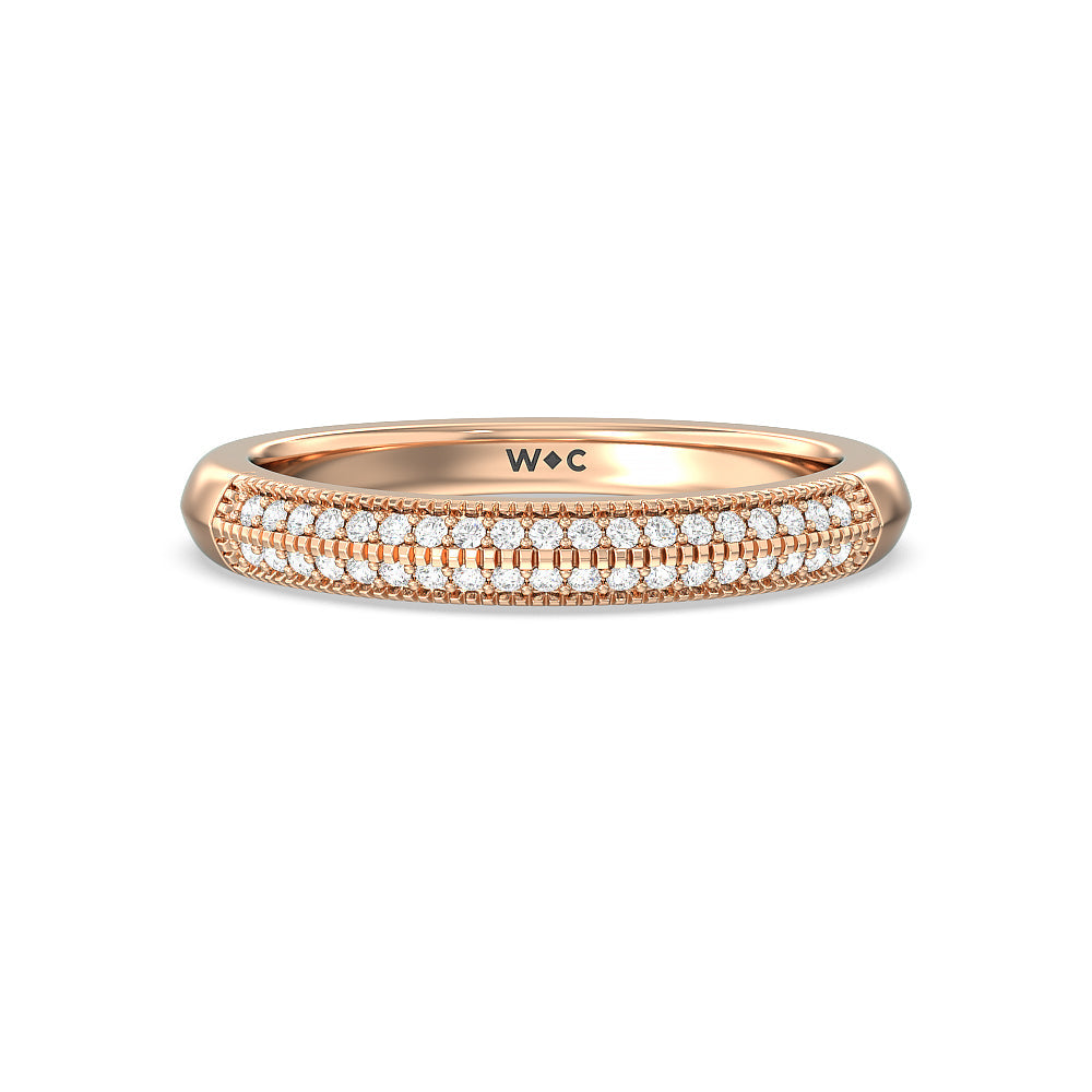 Vintage Pave Knife Edge Cathedral Diamond Wedding Band with 18KT Rose Gold Cut Diamond in 14KT Rose Gold view 1
