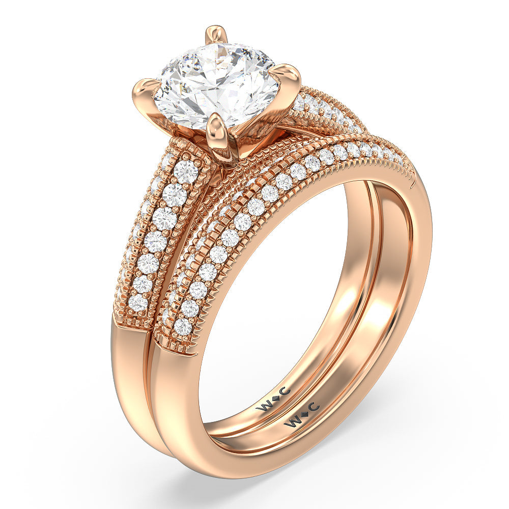 Oval Cut Vintage Pave Knife Edge Cathedral Diamond Engagement Ring with Lab Grown Diamond in 14KT Rose Gold view 6
