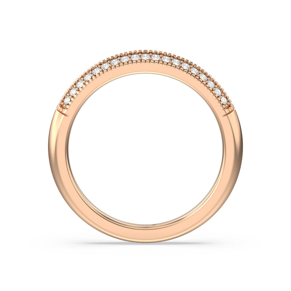 Vintage Pave Knife Edge Cathedral Diamond Wedding Band with 18KT Rose Gold Cut Diamond in 14KT Rose Gold view 2
