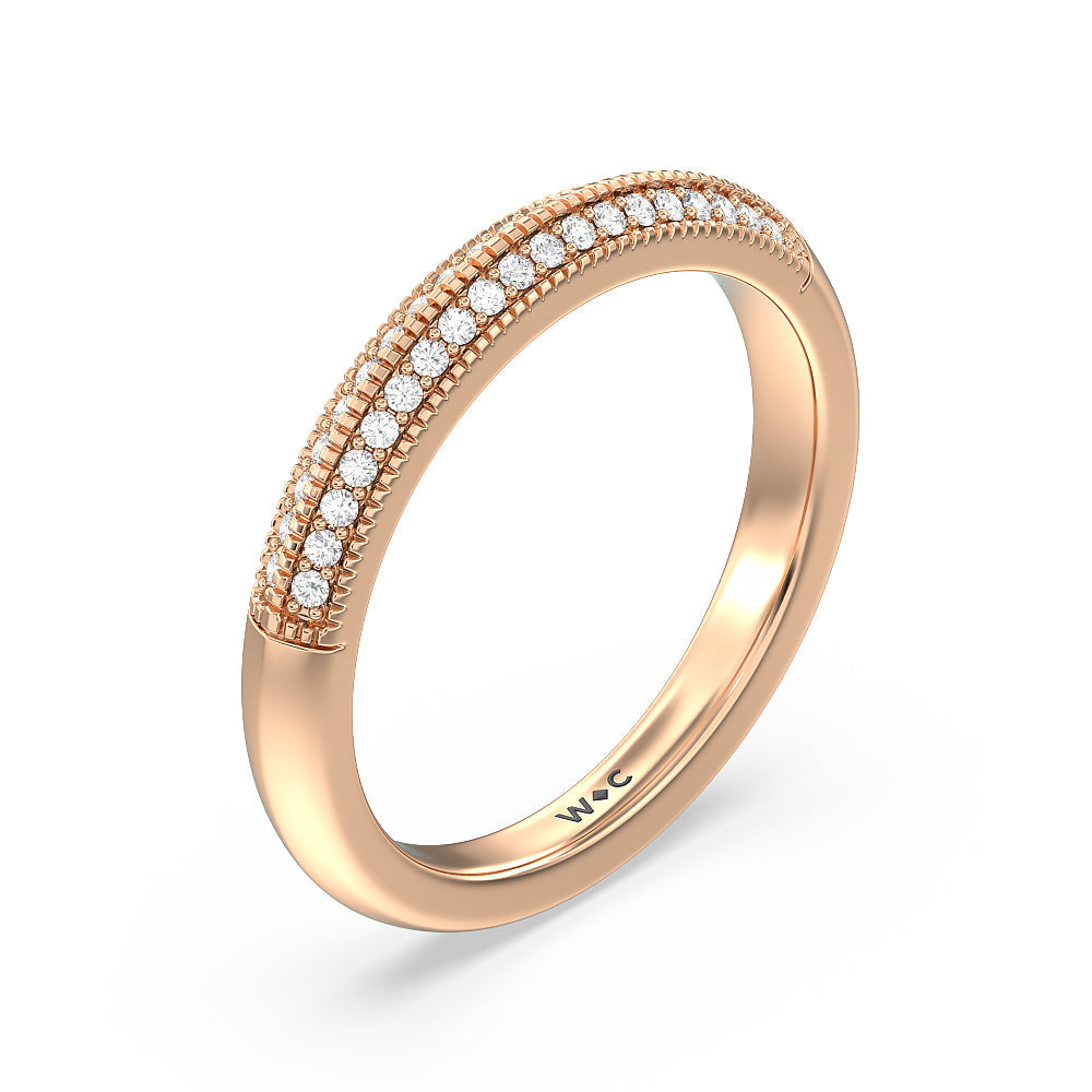 Vintage Pave Knife Edge Cathedral Diamond Wedding Band with 18KT Rose Gold Cut Diamond in 14KT Rose Gold view 4
