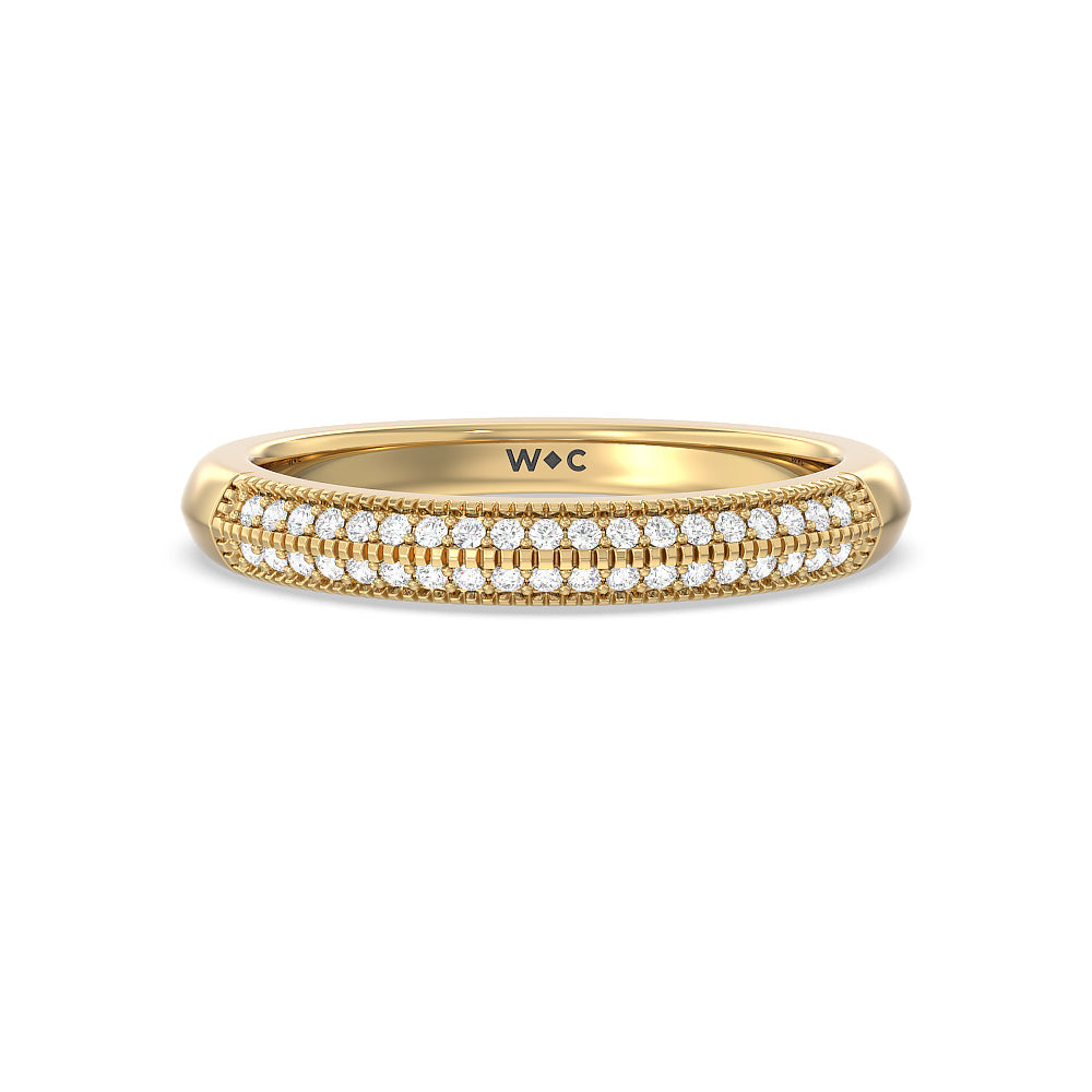 Vintage Pave Knife Edge Cathedral Diamond Wedding Band with 18KT Yellow Gold Cut Diamond in 14KT Yellow Gold view 1
