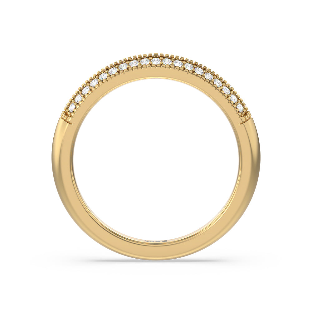 Vintage Pave Knife Edge Cathedral Diamond Wedding Band with 18KT Yellow Gold Cut Diamond in 14KT Yellow Gold view 2
