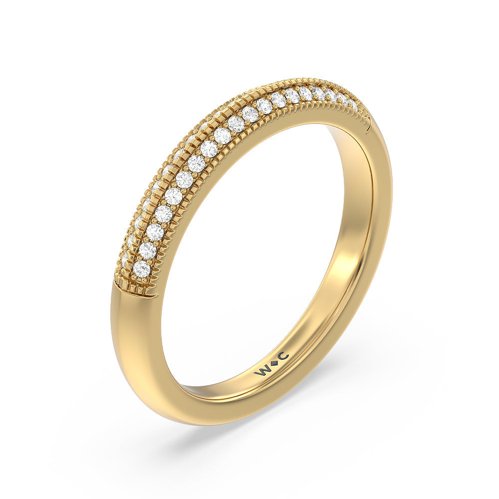 Vintage Pave Knife Edge Cathedral Diamond Wedding Band with 18KT Yellow Gold Cut Diamond in 14KT Yellow Gold view 4

