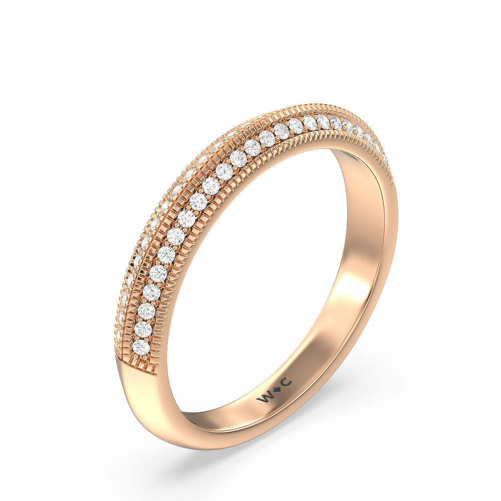 Vintage Octagon Halo Knife Edge Diamond Wedding Band with 18KT Rose Gold Cut Diamond in 14KT Rose Gold view 3

