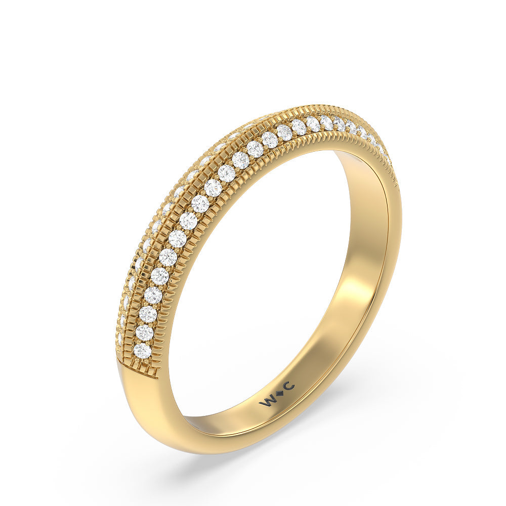 Vintage Octagon Halo Knife Edge Diamond Wedding Band with 18KT Yellow Gold Cut Diamond in 14KT Yellow Gold view 3
