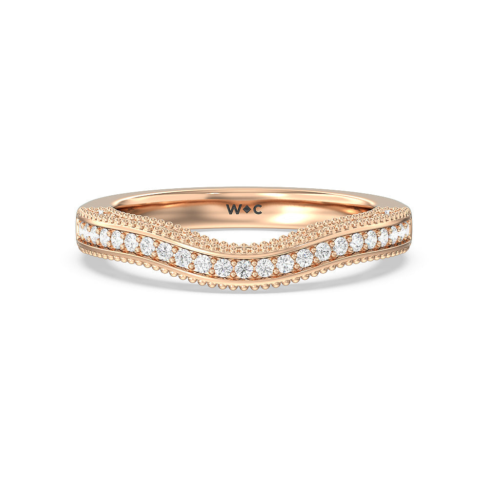 Vintage Grapevine Scroll 3 Stone Diamond Wedding Band with 18KT Rose Gold Cut Diamond in 14KT Rose Gold view 1

