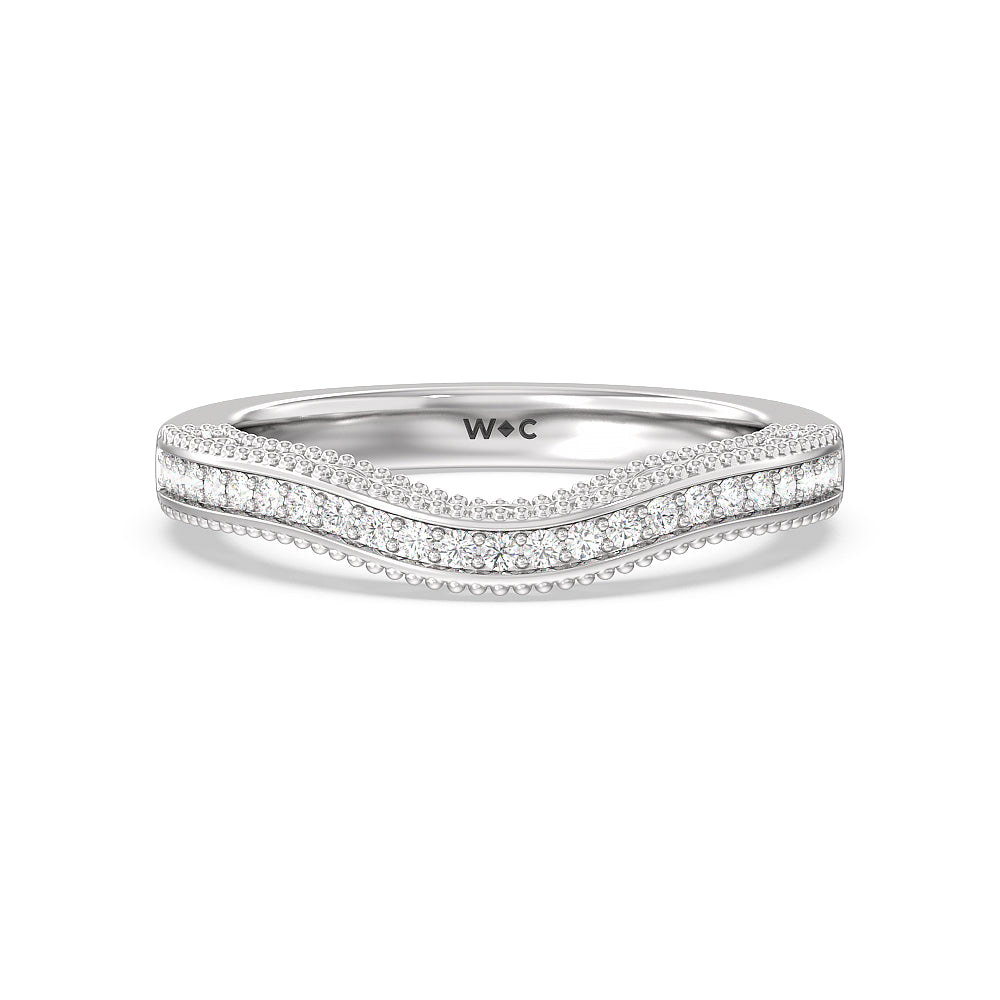 Vintage Grapevine Scroll 3 Stone Diamond Wedding Band with Platinum Cut Diamond in 14KT Platinum view 1
