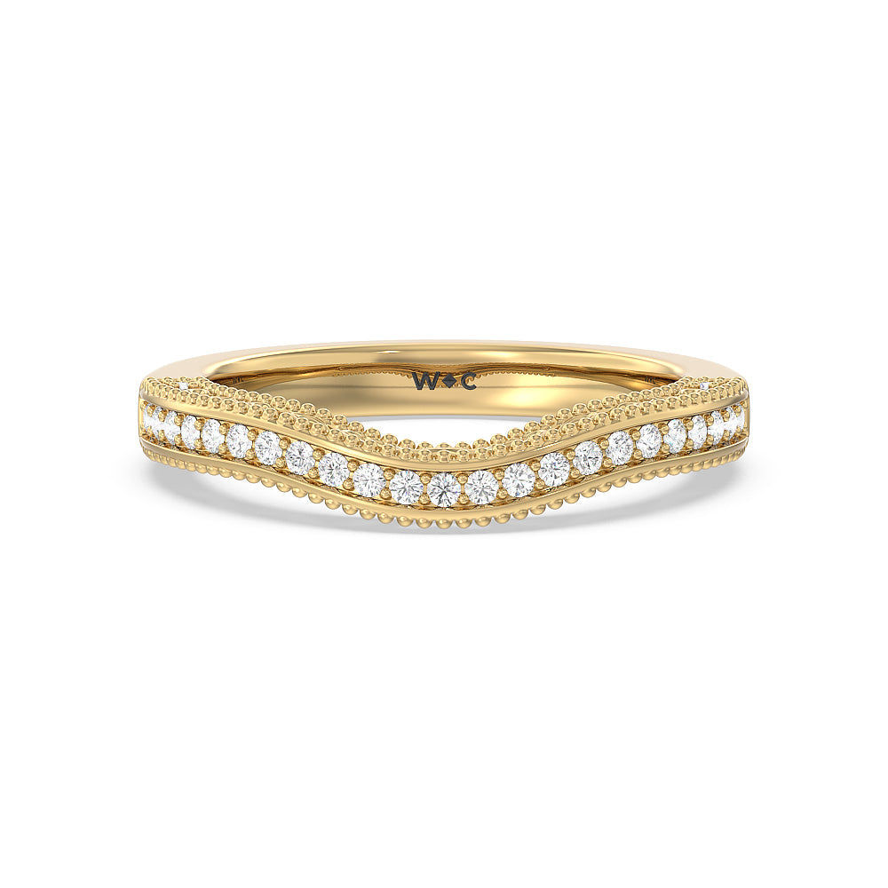 Vintage Grapevine Scroll 3 Stone Diamond Wedding Band with 18KT Yellow Gold Cut Diamond in 14KT Yellow Gold view 1
