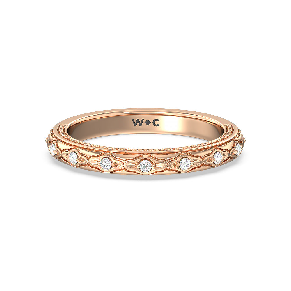 Vintage Blossom Diamond Wedding band with 18KT Rose Gold Cut Diamond in 14KT Rose Gold view 1
