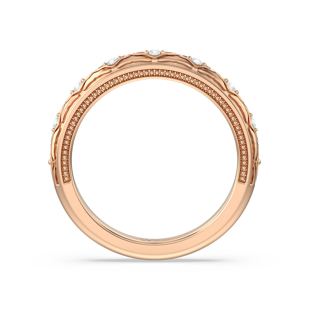 Vintage Blossom Diamond Wedding band with 18KT Rose Gold Cut Diamond in 14KT Rose Gold view 3
