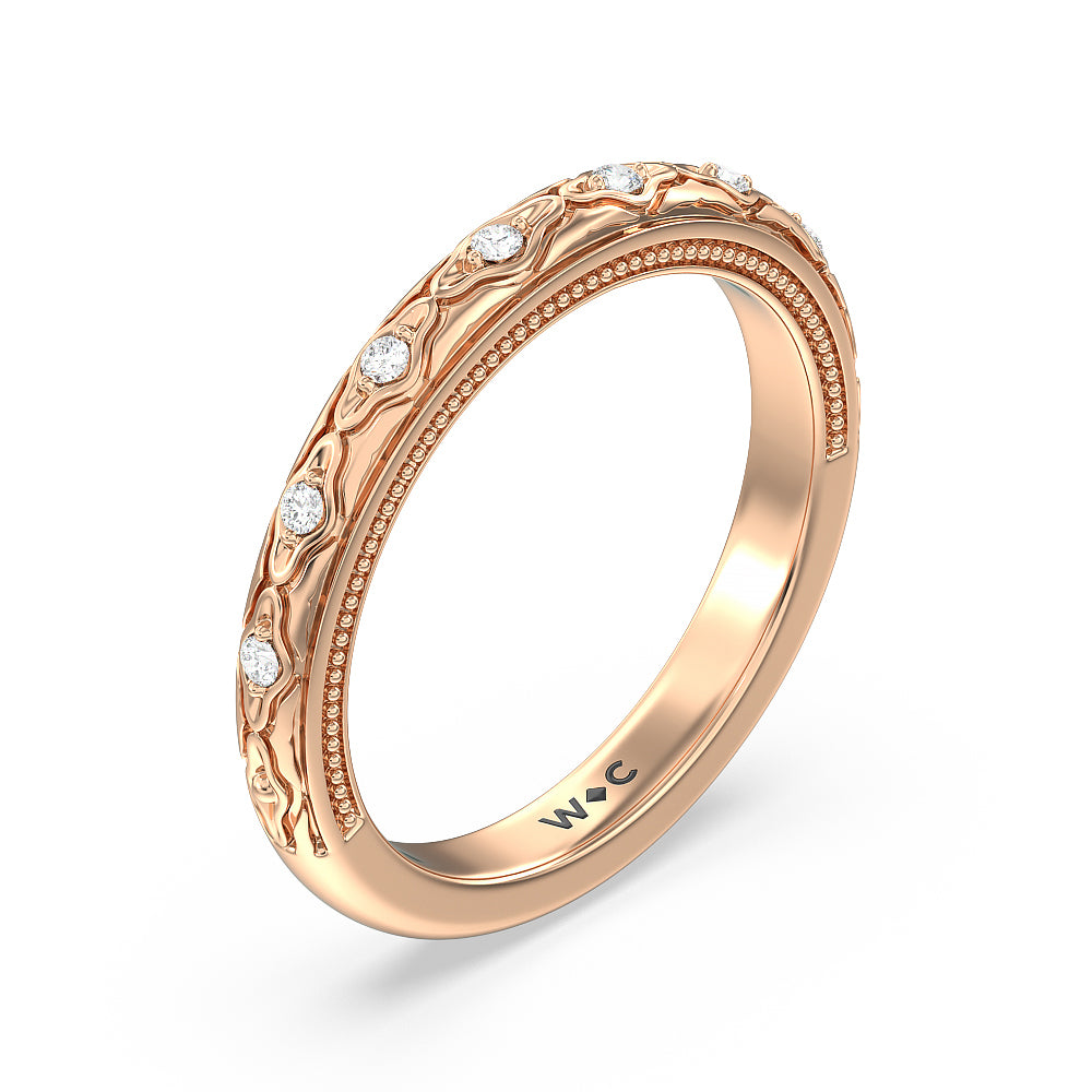 Vintage Blossom Diamond Wedding band with 18KT Rose Gold Cut Diamond in 14KT Rose Gold view 2
