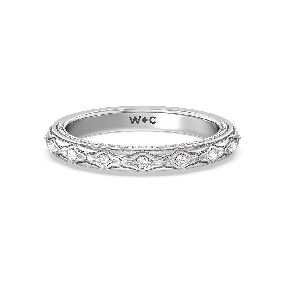 Vintage Blossom Diamond Wedding band with Platinum Cut Diamond in 14KT Platinum view 1
