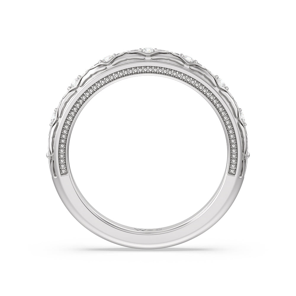 Vintage Blossom Diamond Wedding band with Platinum Cut Diamond in 14KT Platinum view 3
